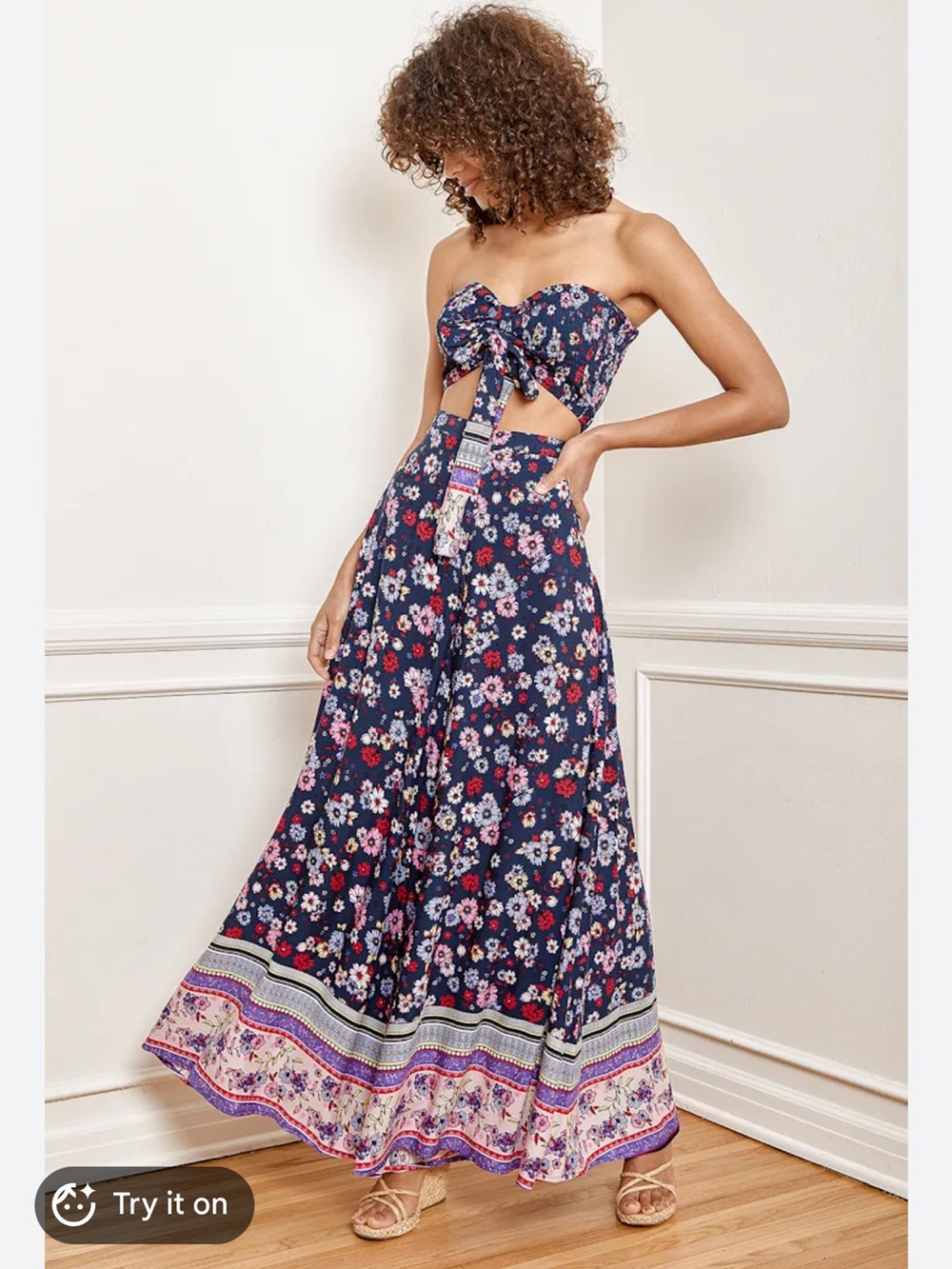 Lulus - 2 piece set Sunset Fiesta wide leg pants bottoms top shirt blouse